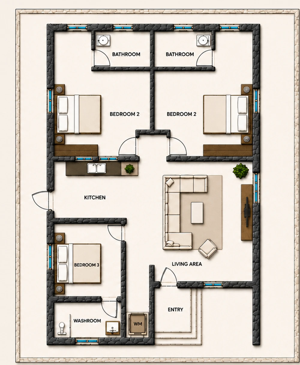 3-bedroom bungalow floor plan