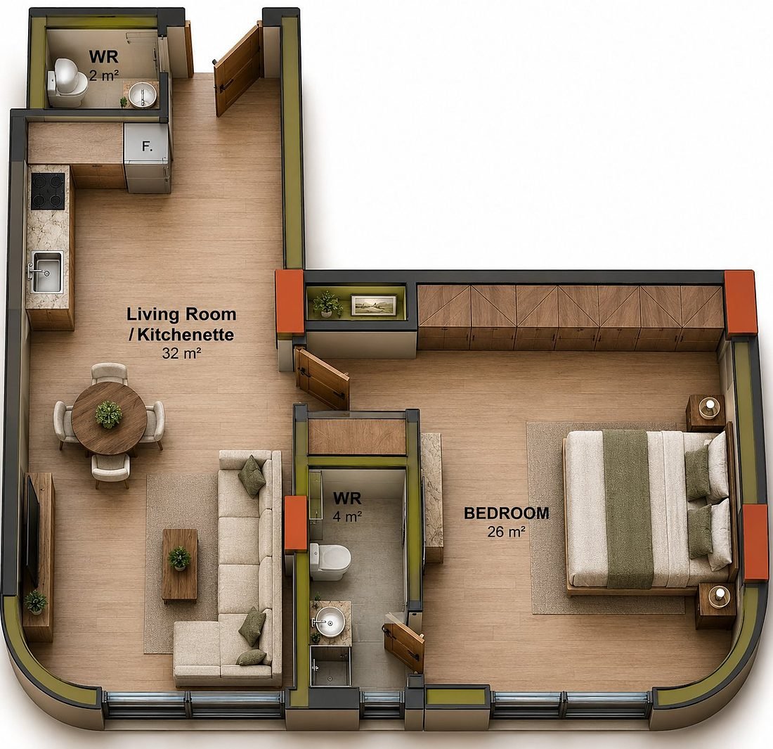 1 Bedroom floor plan